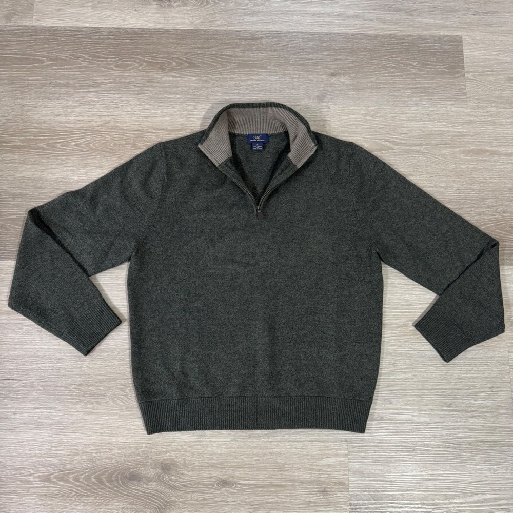 Brooks Brothers 346 Sweater Mens M Gray Merino Wool Quarter Zip Pullover